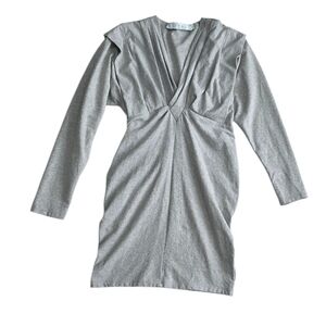 IRO Paris Gray Long Sleeve V Neck Mini Dress Draped Pleated Size Small Women's